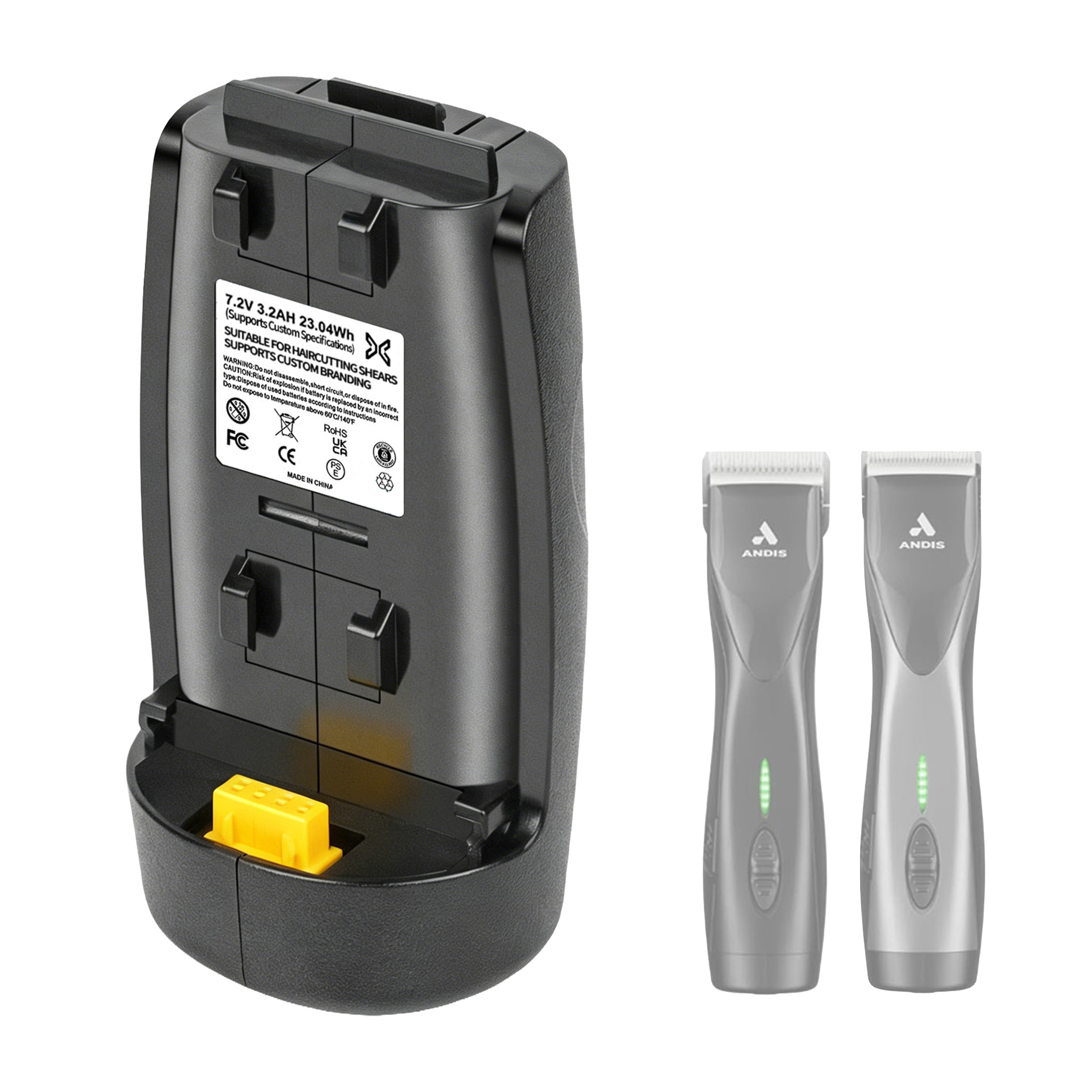 Custom rechargeable battery for hair clippers and pet trimmers
