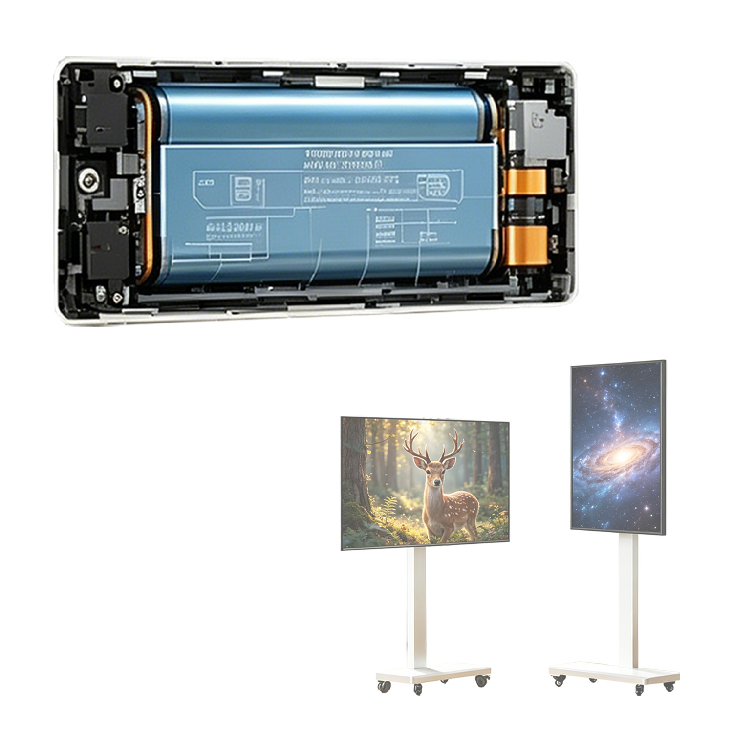 Custom battery for mobile smart screens and rolling displays