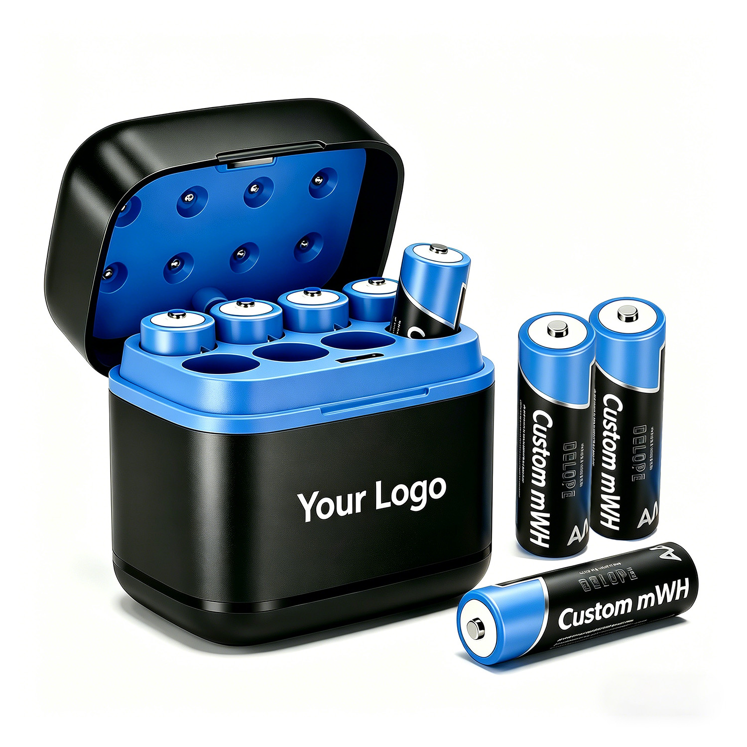 AA rechargeable battery with 8-slot charger for household devices