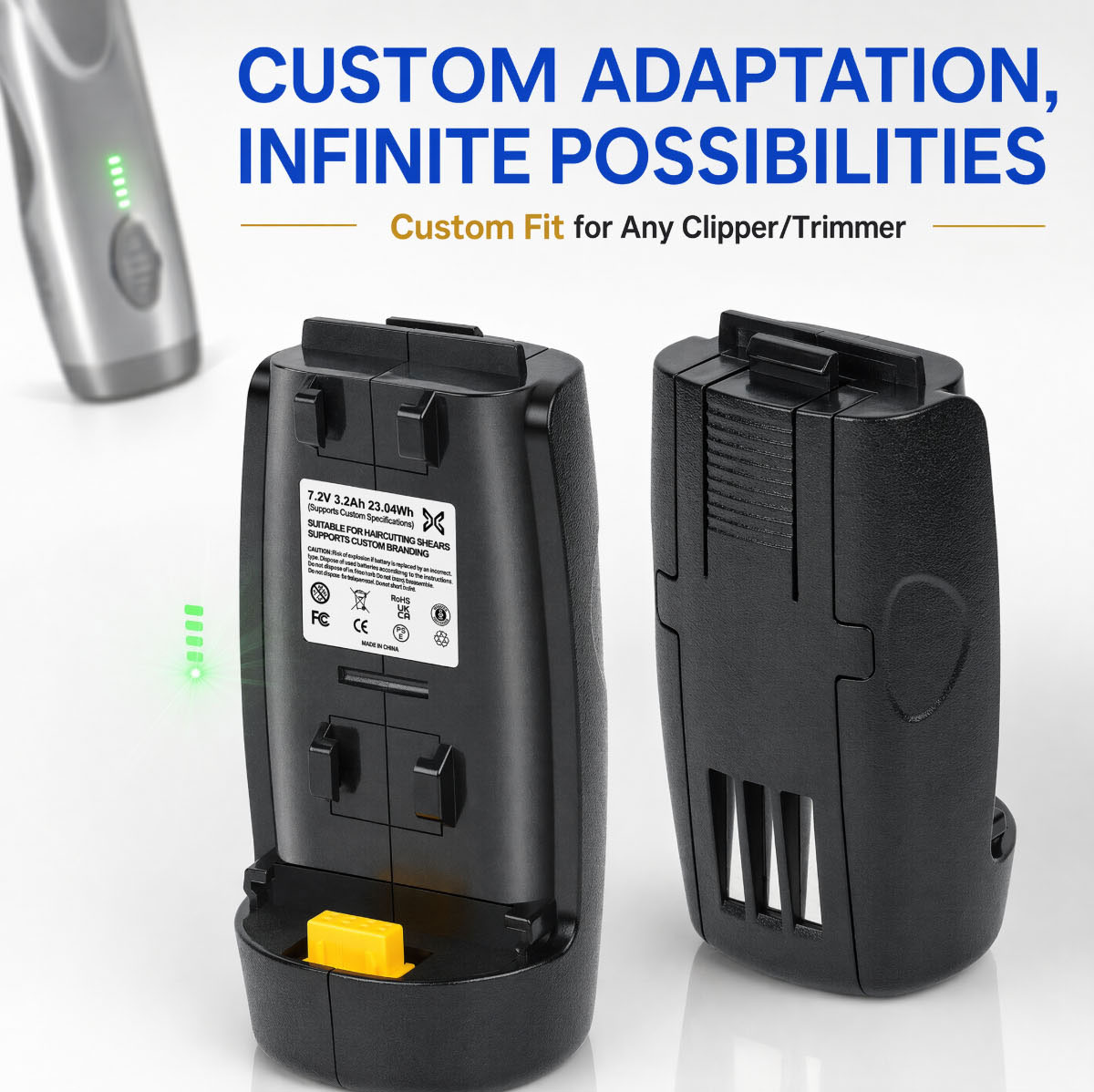 Custom battery for hair clippers and pet trimmers