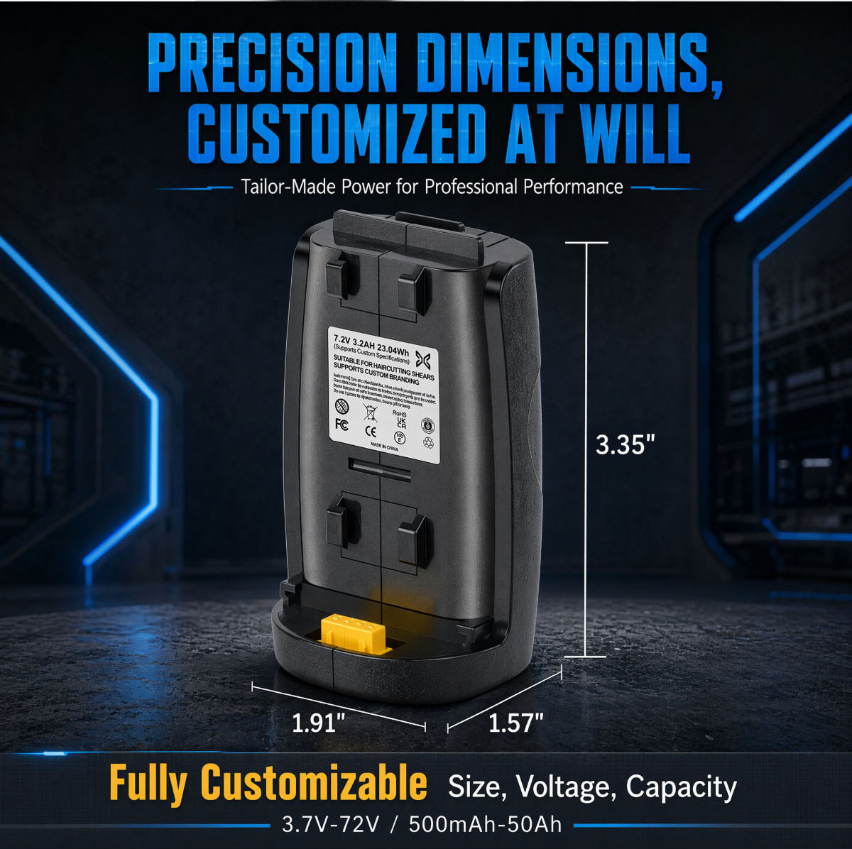 Custom hair clipper battery with flexible size voltage and capacity