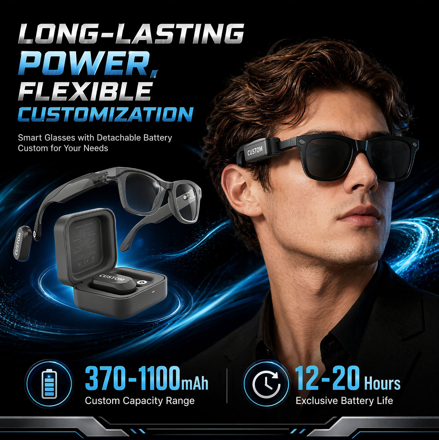 Smart glasses battery with 370 to 1100mAh custom capacity Smart glasses battery with 370 to 1100mAh custom capacity