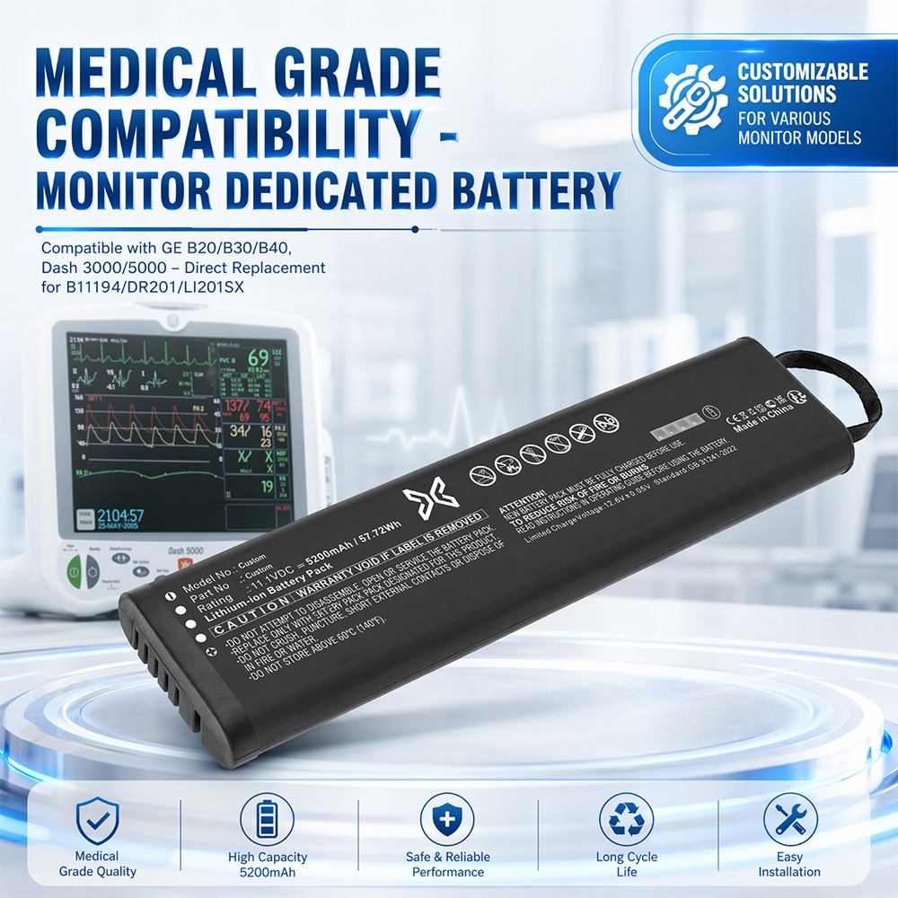 Medical replacement battery for patient monitors and vital signs monitors