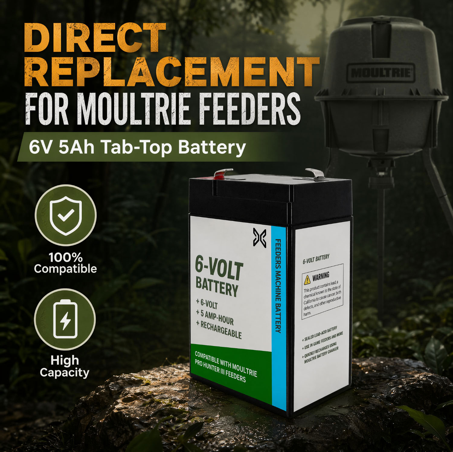 6V 5Ah tab-top battery for Moultrie deer feeders 6V 5Ah tab-top battery for Moultrie deer feeders
