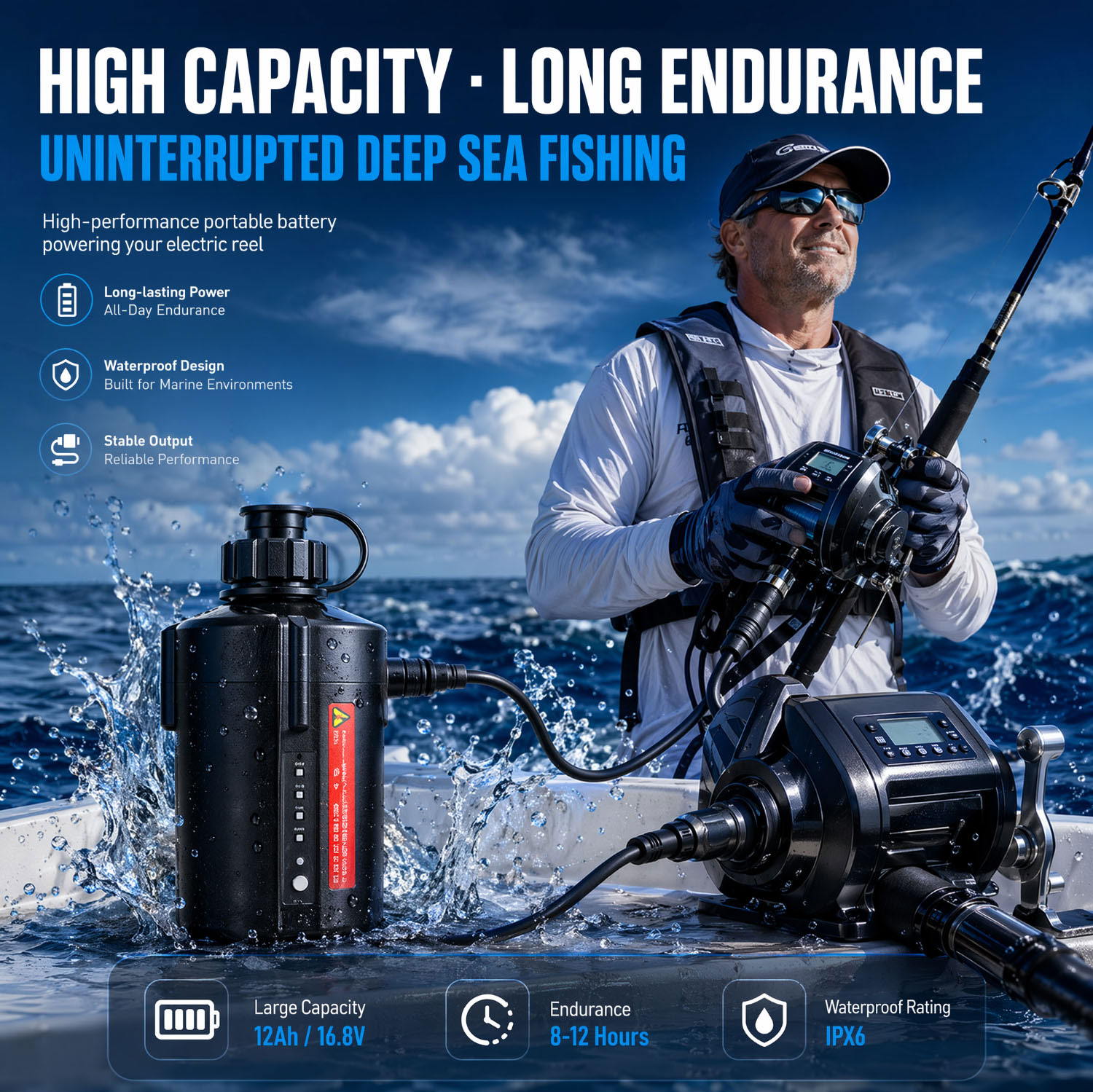 High capacity fishing reel battery for deep sea fishing and marine use High capacity fishing reel battery for deep sea fishing and marine use