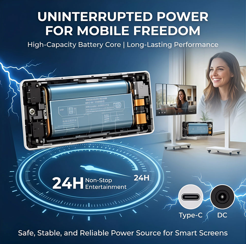 High capacity battery for mobile smart screens with long runtime High capacity battery for mobile smart screens with long runtime