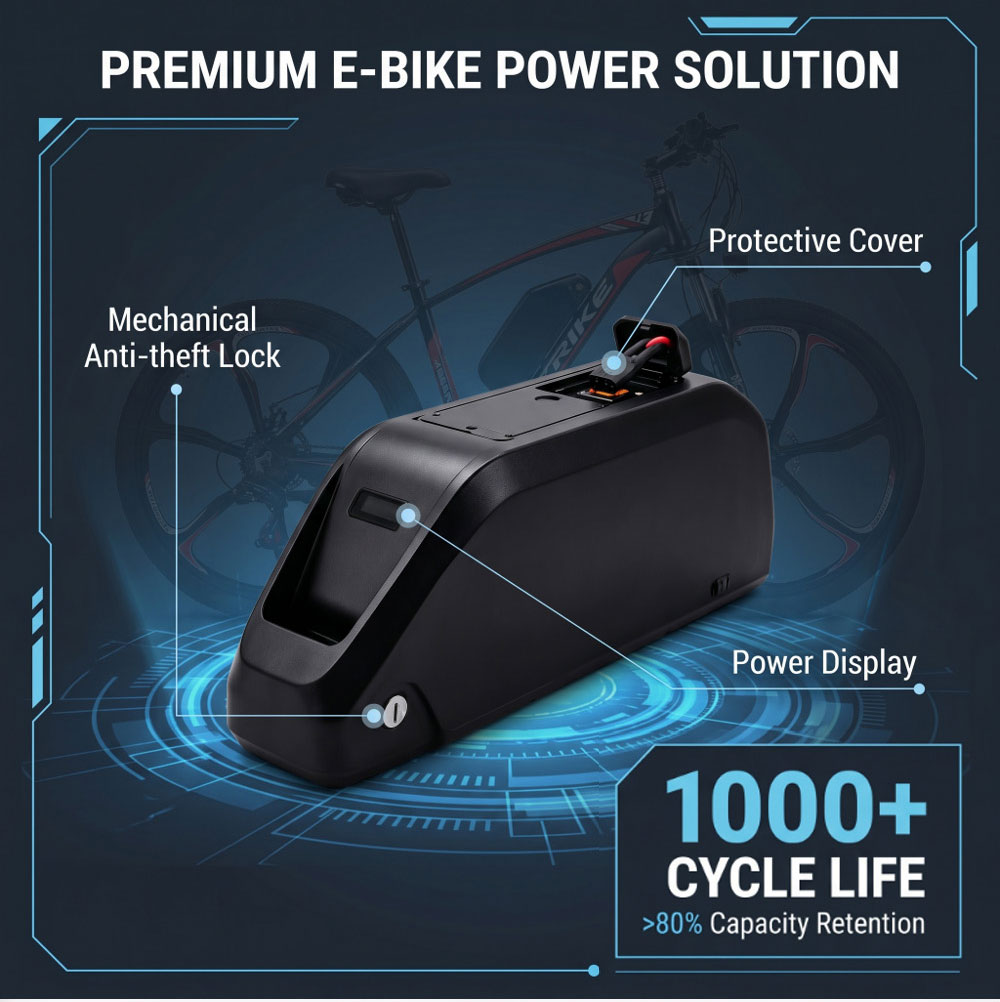 E-bike battery with mechanical anti-theft lock and protective cover E-bike battery with mechanical anti-theft lock and protective cover