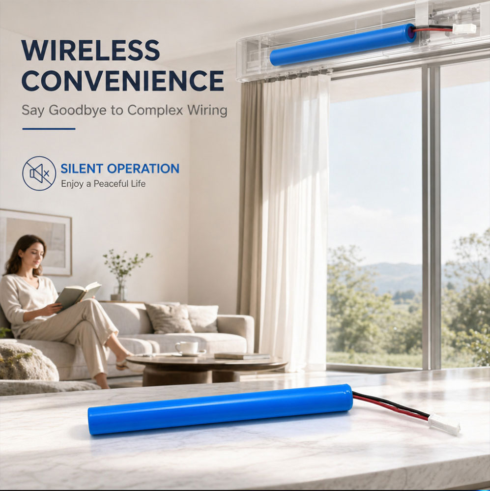 Wireless battery power for electric curtains and smart blinds