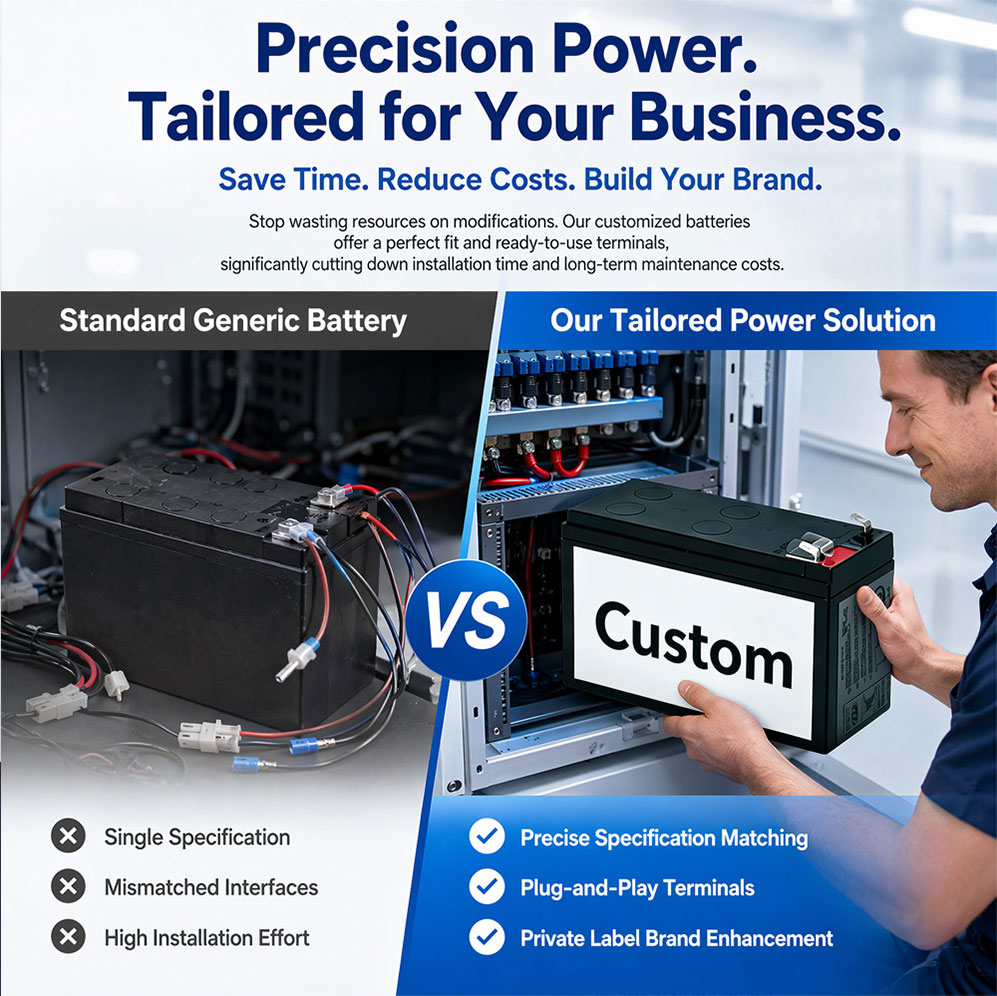 Custom UPS battery with ready-to-install terminals for OEM and ODM applications Custom UPS battery with ready-to-install terminals for OEM and ODM applications