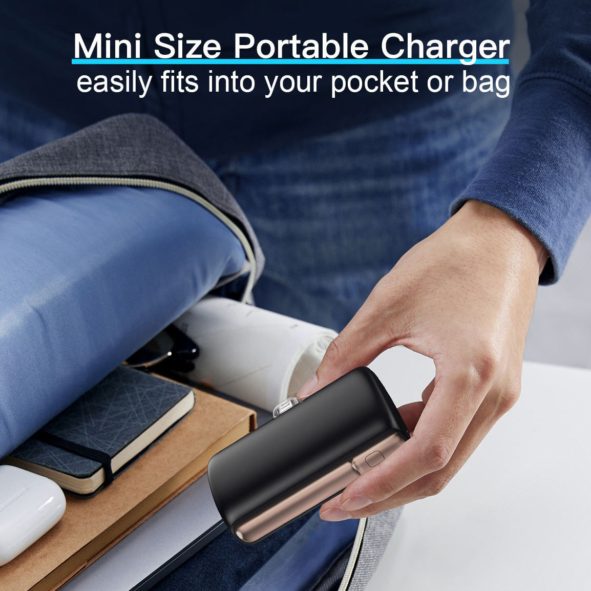 Mini portable 10000mAh power bank that fits easily in a pocket or bag Mini portable 10000mAh power bank that fits easily in a pocket or bag