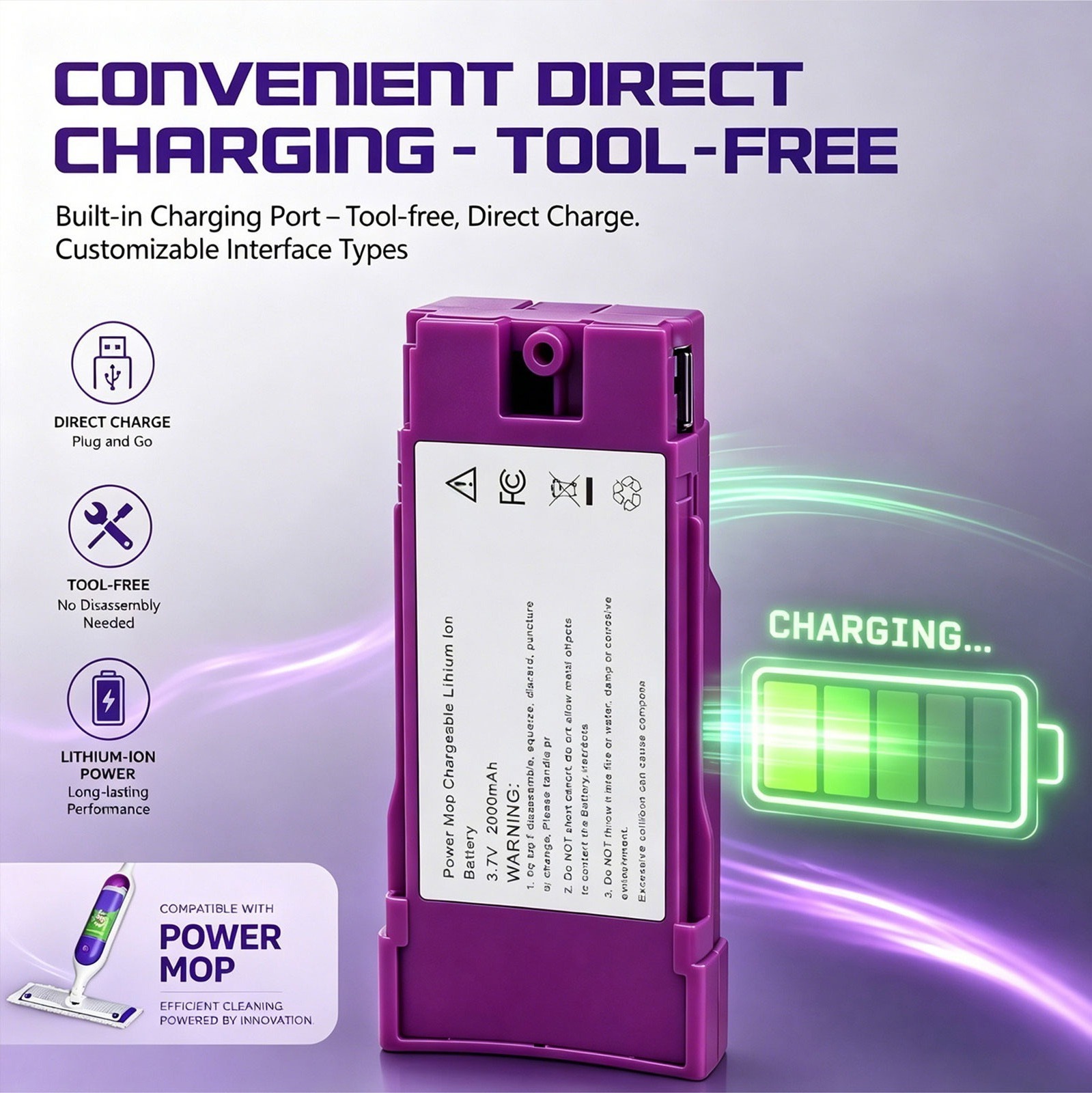 Electric Mop Battery with Direct Charging Electric Mop Battery with Direct Charging
