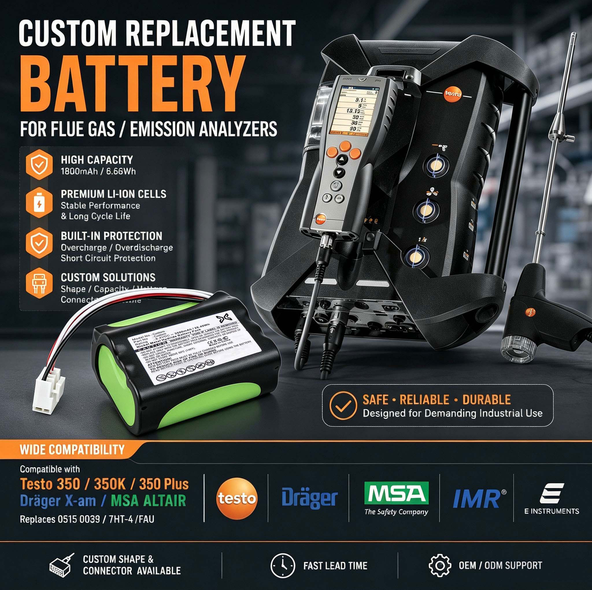 Flue Gas Analyzer Replacement Battery Flue Gas Analyzer Replacement Battery