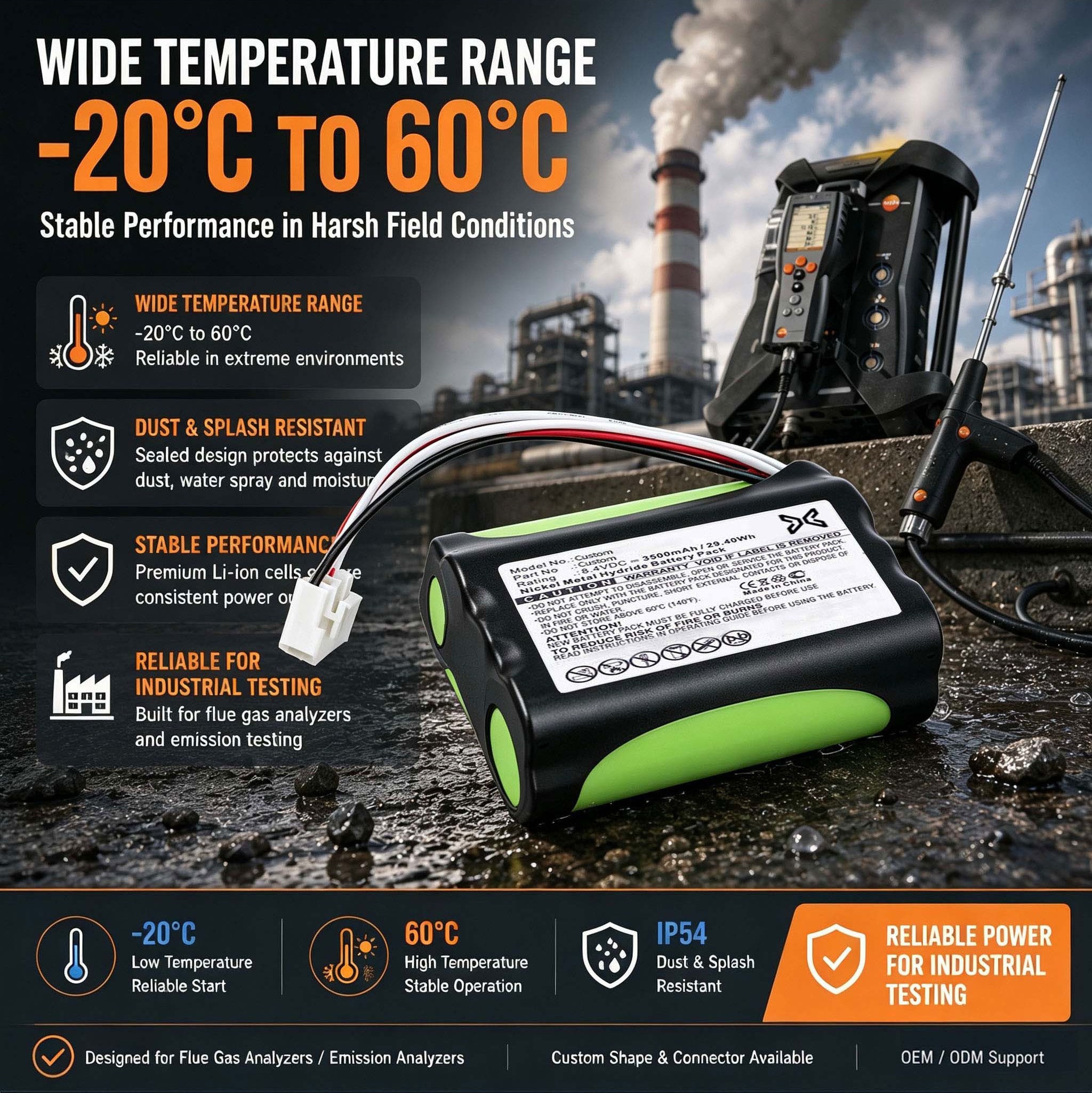 Wide Temperature Flue Gas Analyzer Battery Wide Temperature Flue Gas Analyzer Battery