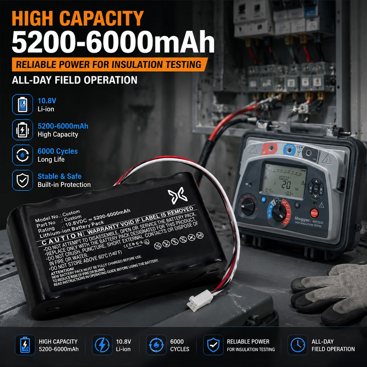 High Capacity Insulation Tester Battery High Capacity Insulation Tester Battery