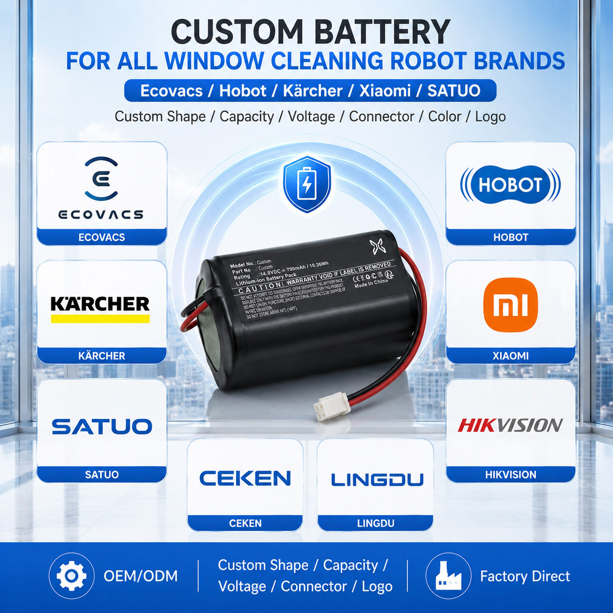 Custom Window Cleaning Robot Battery OEM ODM Custom Window Cleaning Robot Battery OEM ODM