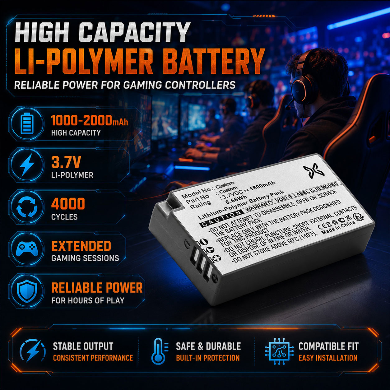 High Capacity Gaming Controller Battery