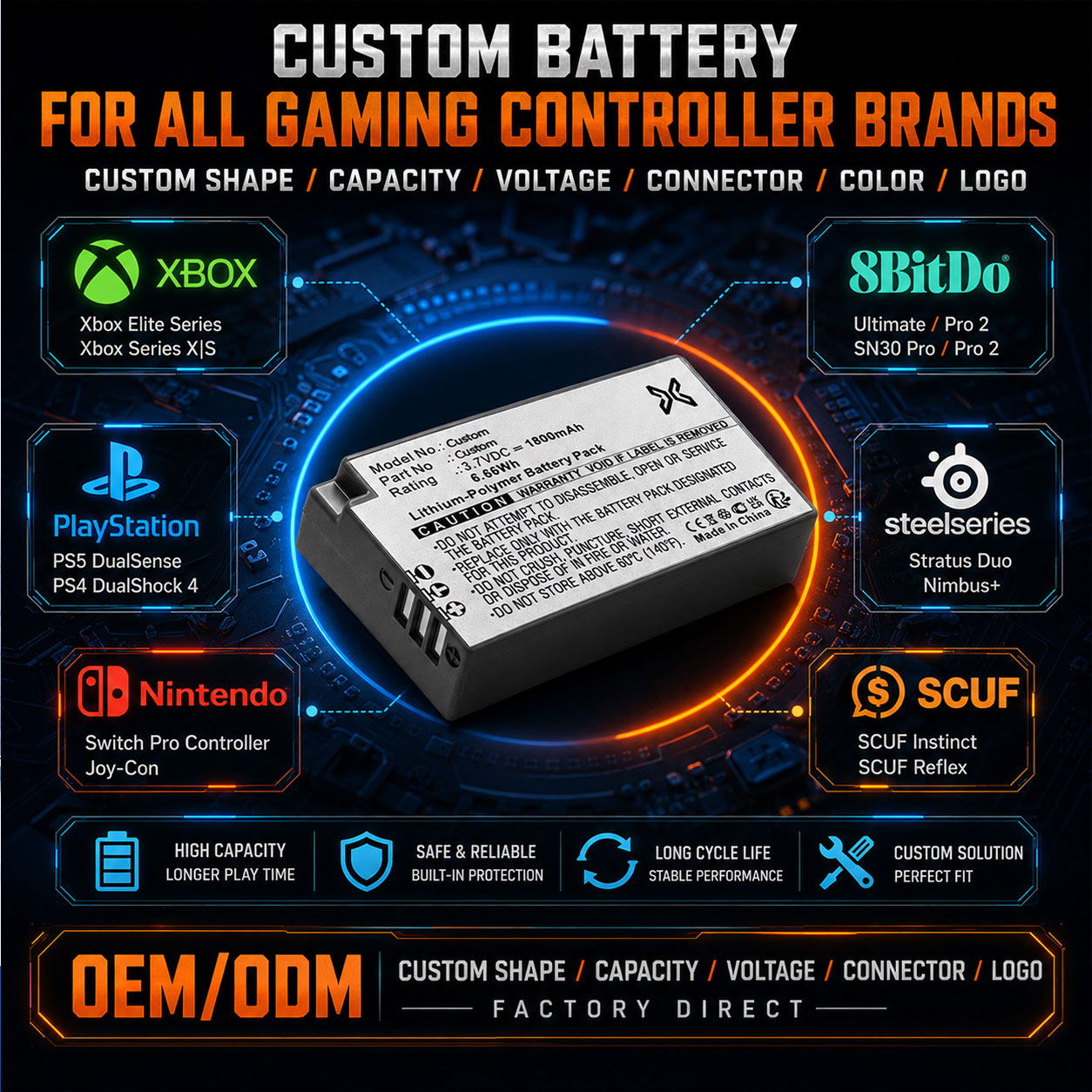 Custom Gaming Controller Battery OEM ODM