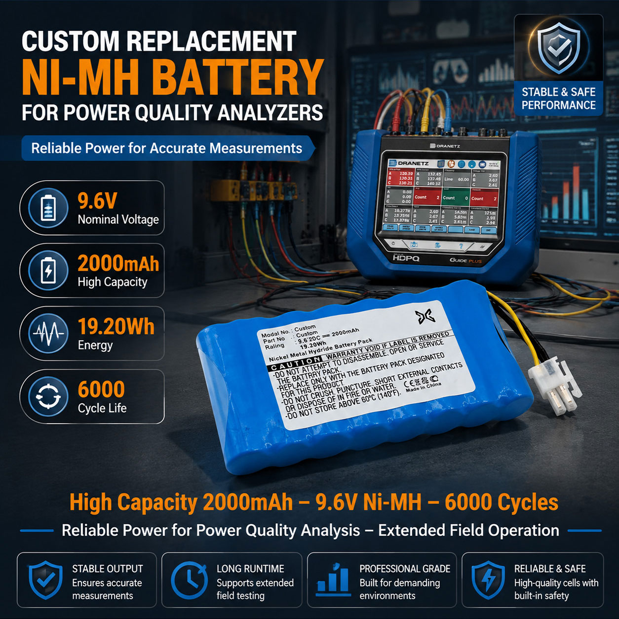High Capacity Power Quality Analyzer Battery High Capacity Power Quality Analyzer Battery