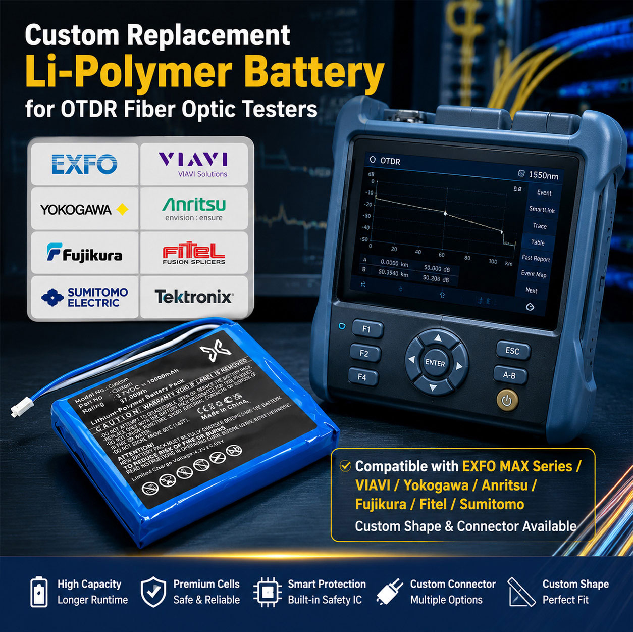 OTDR Fiber Optic Tester Battery Compatibility OTDR Fiber Optic Tester Battery Compatibility