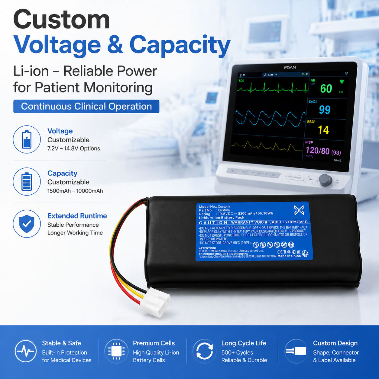 Custom Voltage Patient Monitor Battery