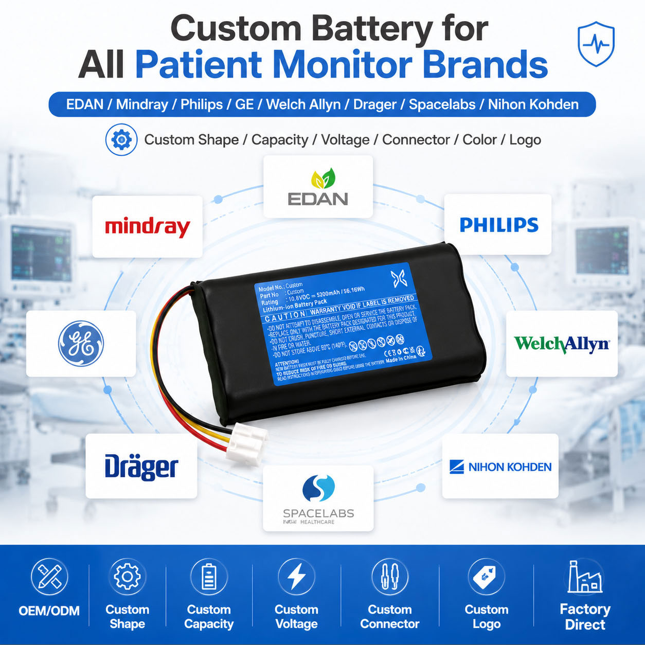 Custom Patient Monitor Battery OEM ODM
