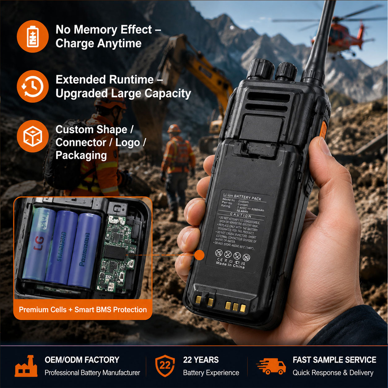 Custom Two-Way Radio Battery OEM ODM