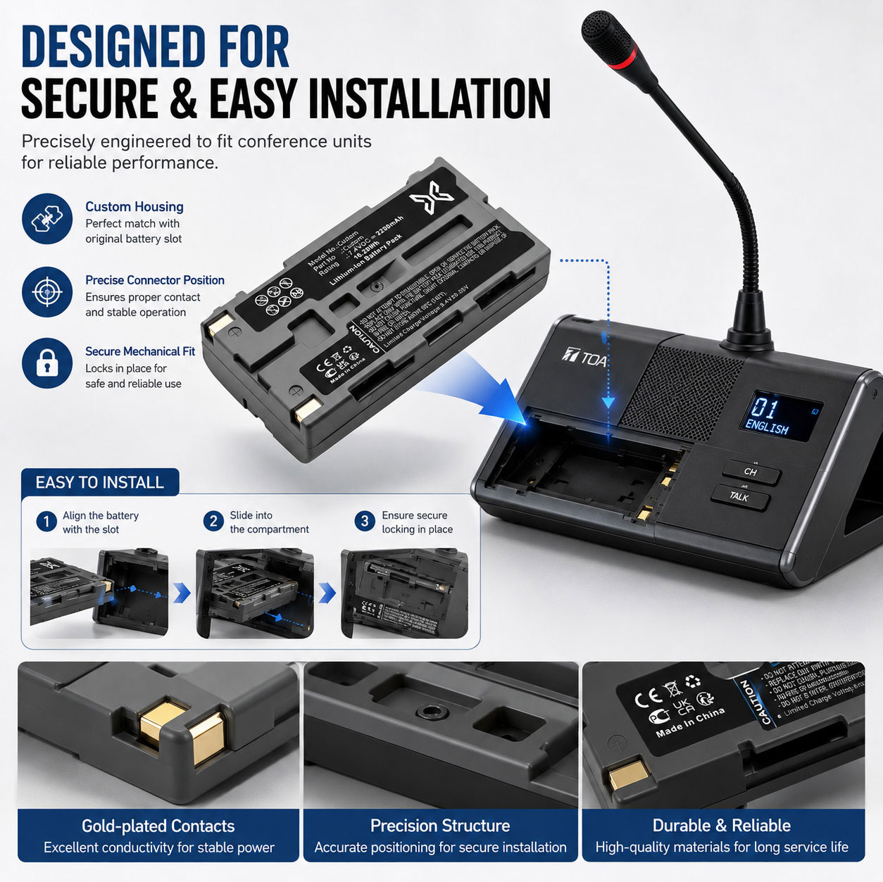 Secure Installation Conference Microphone Battery Secure Installation Conference Microphone Battery