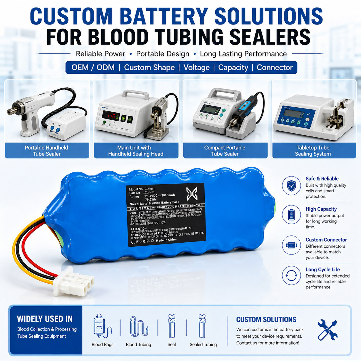 Custom Blood Tubing Sealer Battery OEM ODM