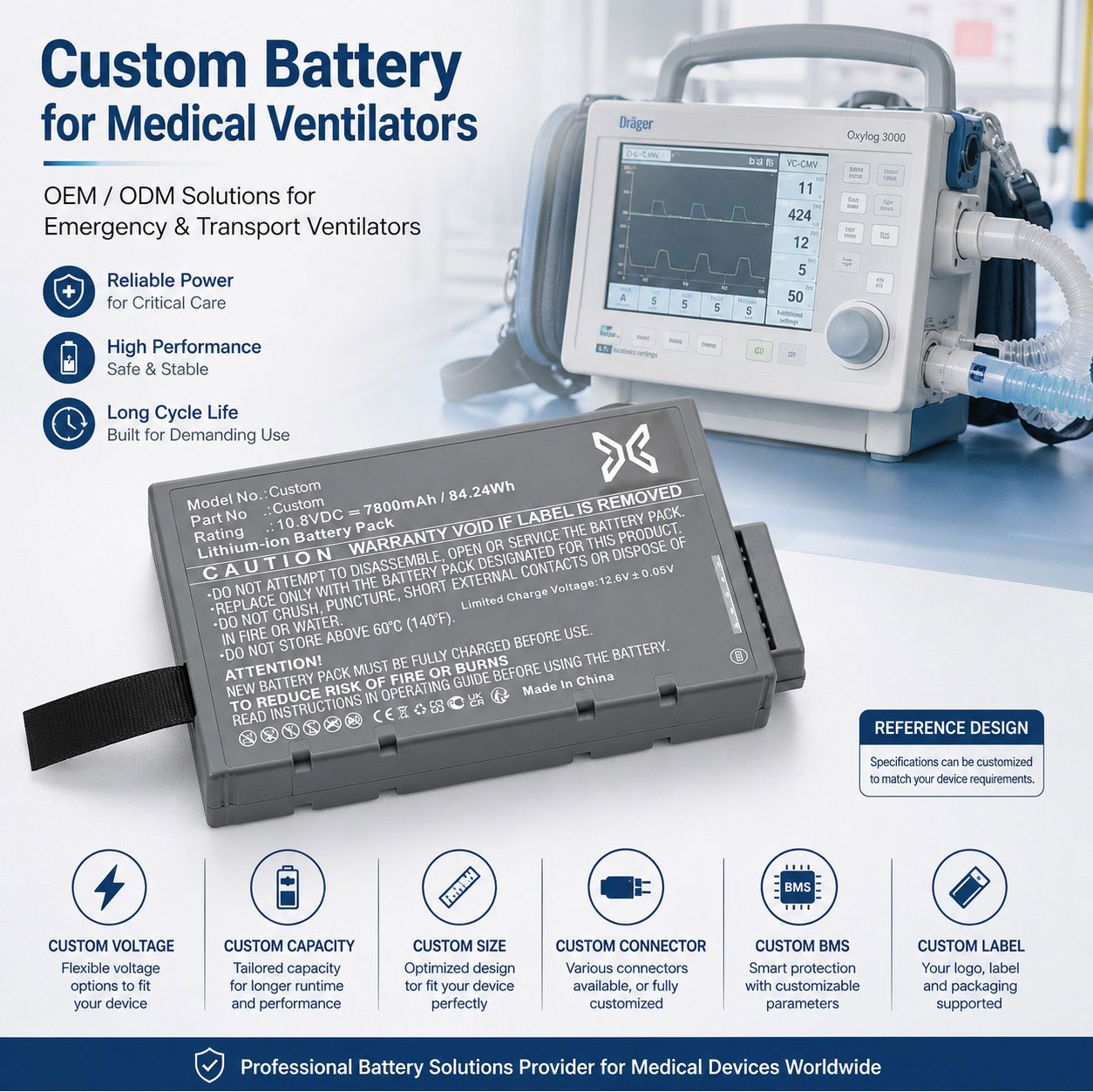 Custom Transport Ventilator Battery