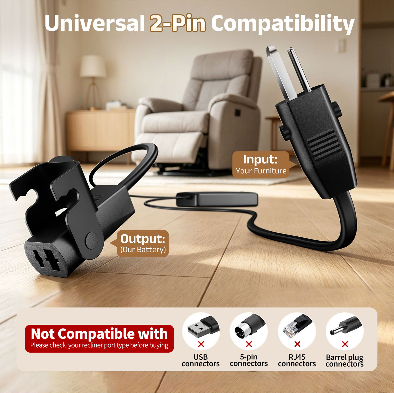 2-pin electric recliner battery connection 2-Pin Recliner Battery