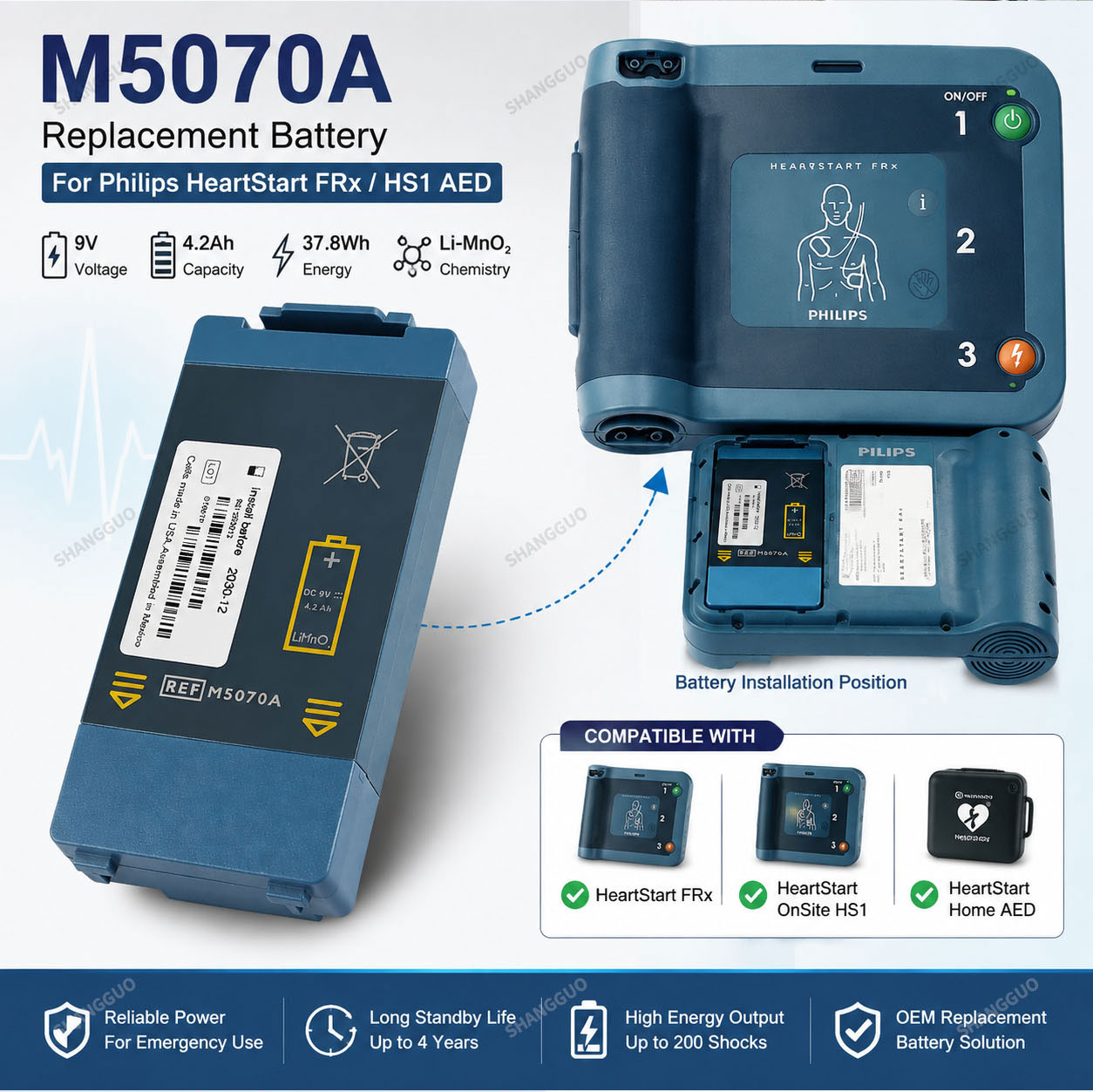 M5070A AED battery 9V 4.2Ah 37.8Wh specifications M5070A AED battery 9V 4.2Ah 37.8Wh specifications