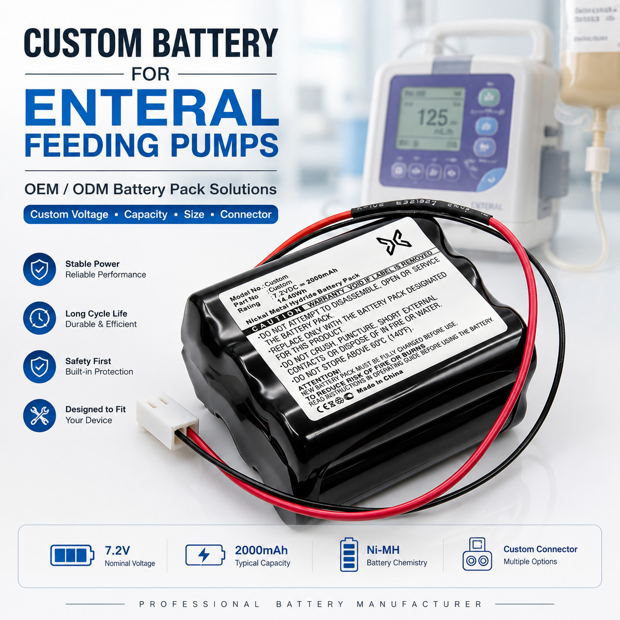 Custom Feeding Pump Battery Custom Feeding Pump Battery