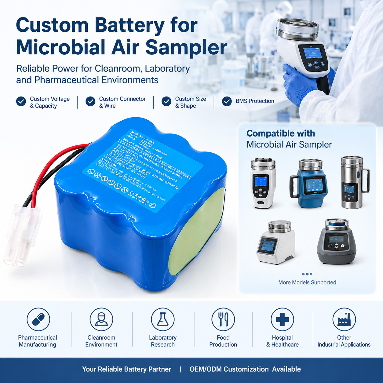 Custom Microbial Air Sampler Battery Custom Microbial Air Sampler Battery